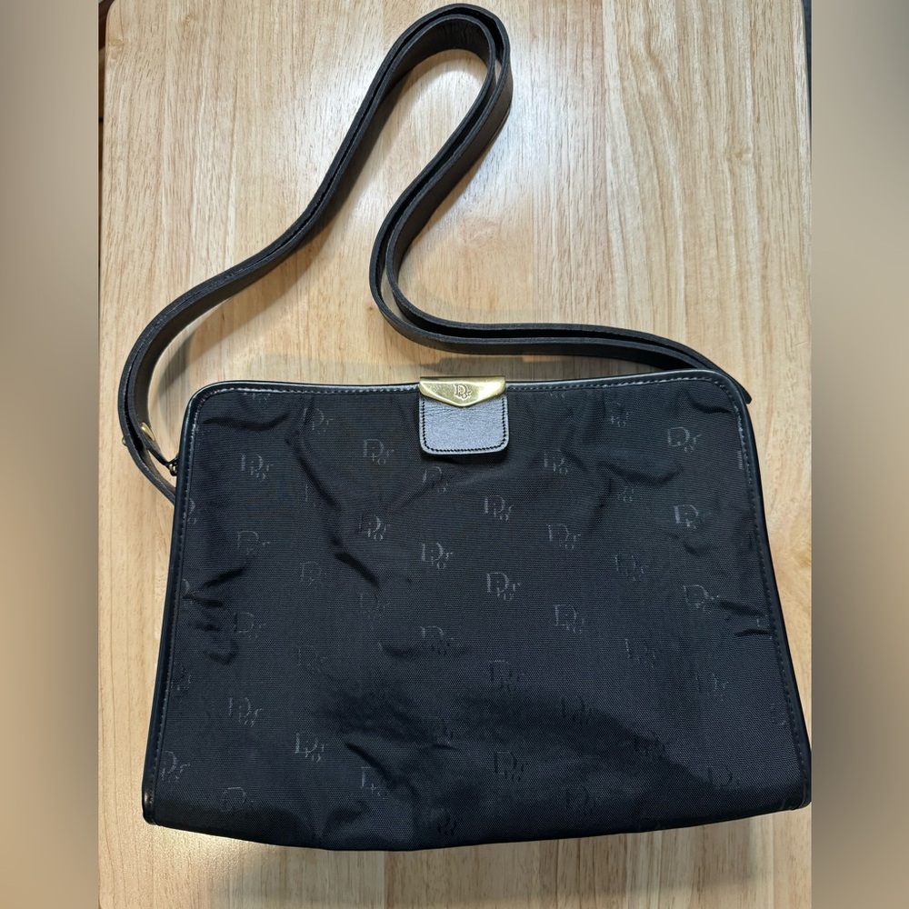 Dior Black Monogram Canvas Adjustable Strap Shoulder Bag